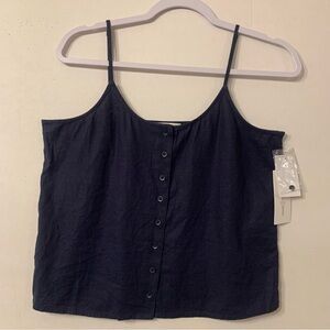 Treasure & Bond Navy Blazer Buttoned Boxy Camisole Women Size Small Linen Blend